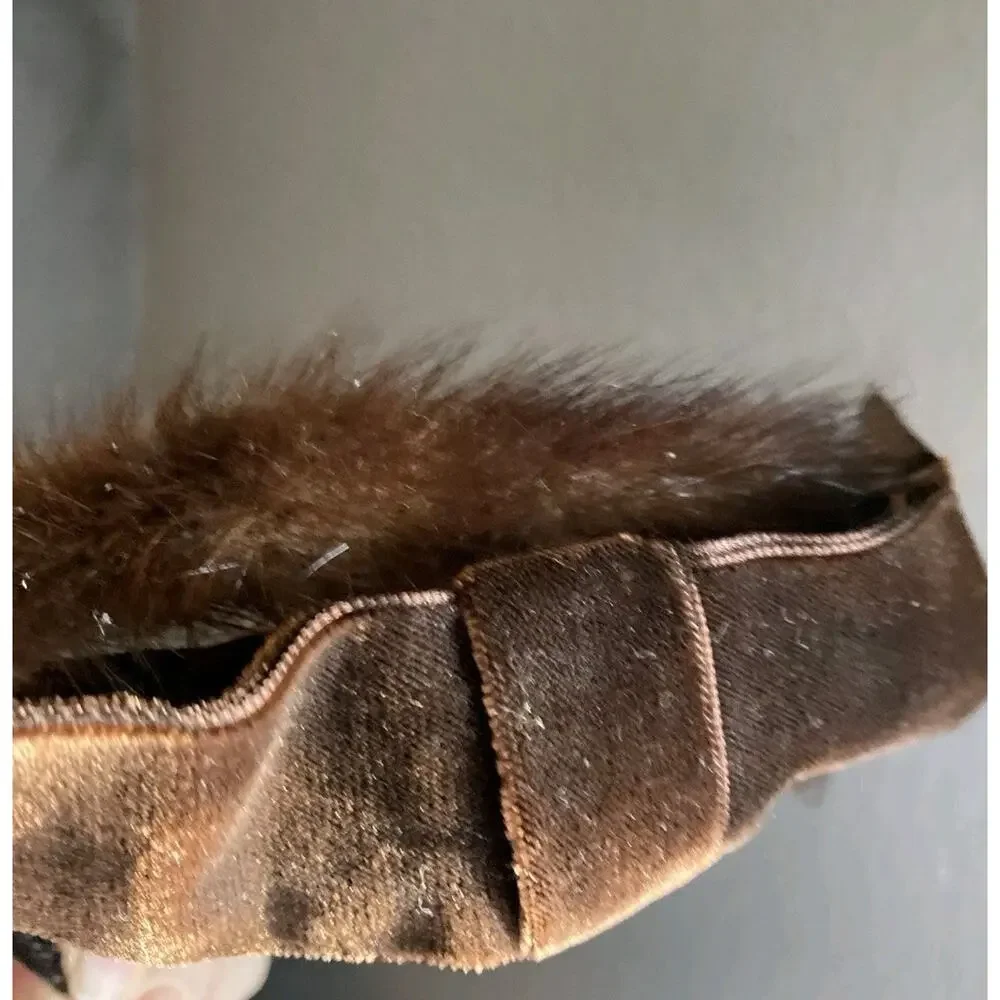 Vtg Mink Fur Brown Velvet Bow Veil Fascinator Hat Open Crown Pill Box 1940s - Picture 4 of 7